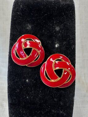 Vintage Napier Red Enameled Love Knot Earrings